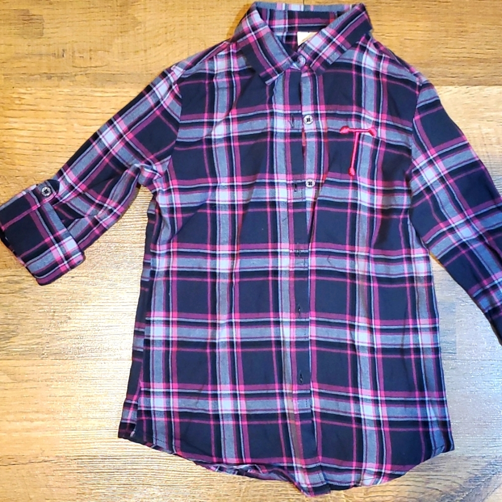 Faded Glory Girls‎ Pink Plaid Flannel Monogrammed T Shirt Size 4-5